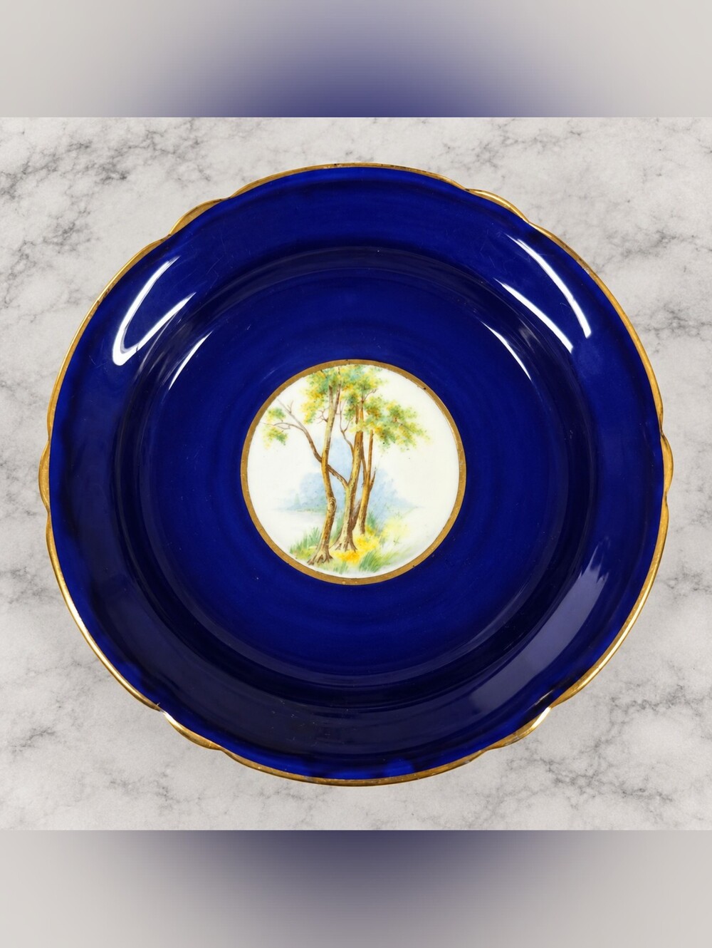 Vintage Shelley Fine Bone China England Cobalt Blue Gold Landscape Saucer
